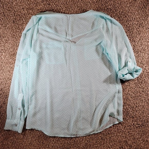 Candie's Sheer Chiffon Long Sleeve Blouse Roll Tab Sleeves Women's Size Large - Picture 3 of 12
